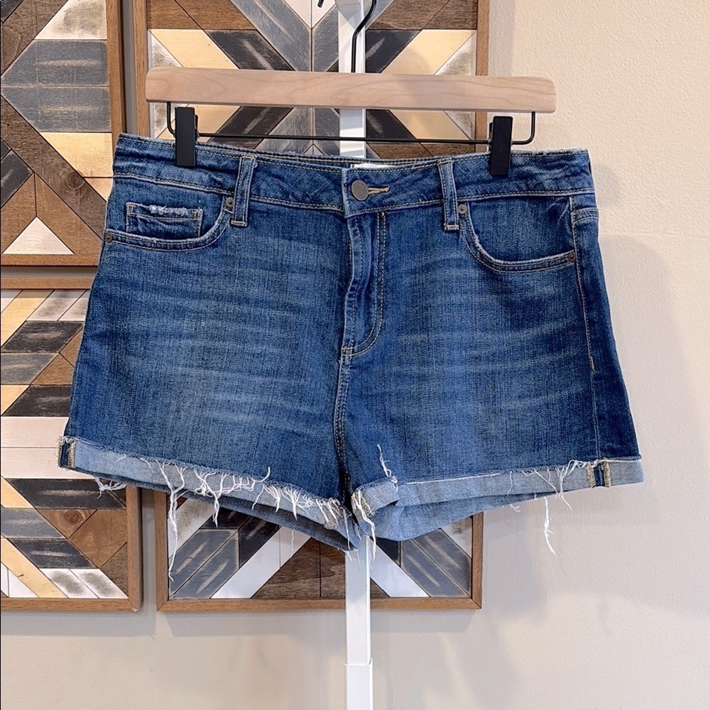 PAIGE Blue Distressed Denim Jean Shorts